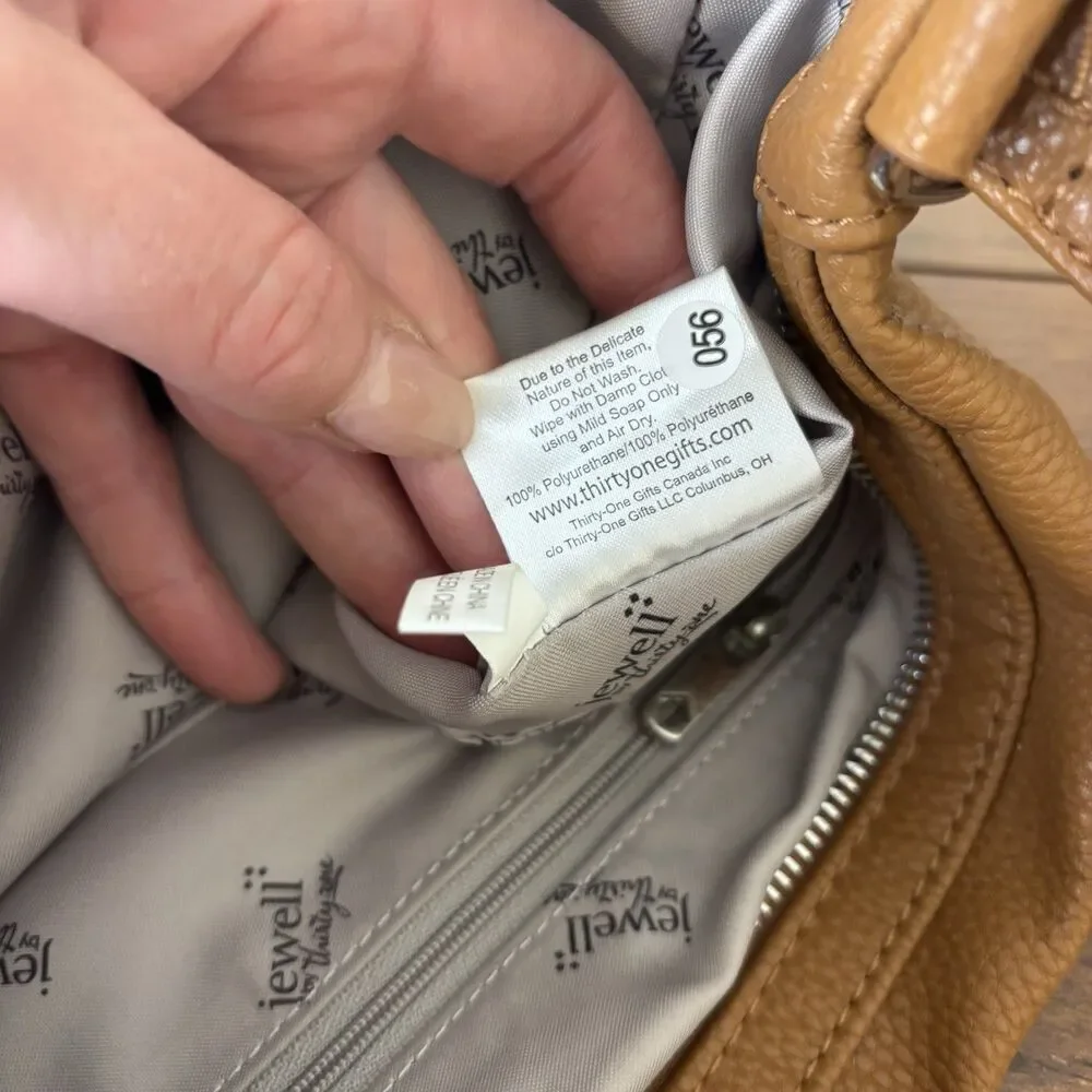 Jewell by Thirty-One Handbag Womens Tan Hobo Shoulder Bag Faux Leather Pebbled